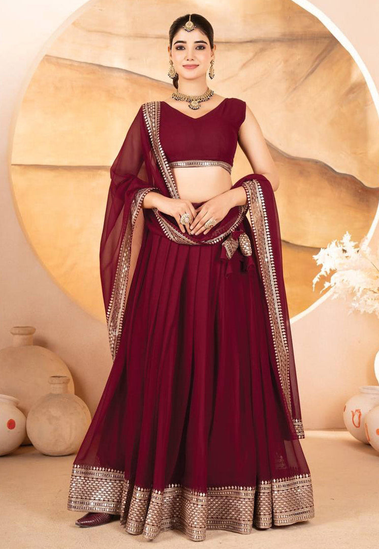 Maroon Faux Georgette Circular Lehenga Choli