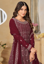 Load image into Gallery viewer, Maroon Faux Georgette Gharara Suit
