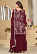 Load image into Gallery viewer, Maroon Faux Georgette Gharara Suit
