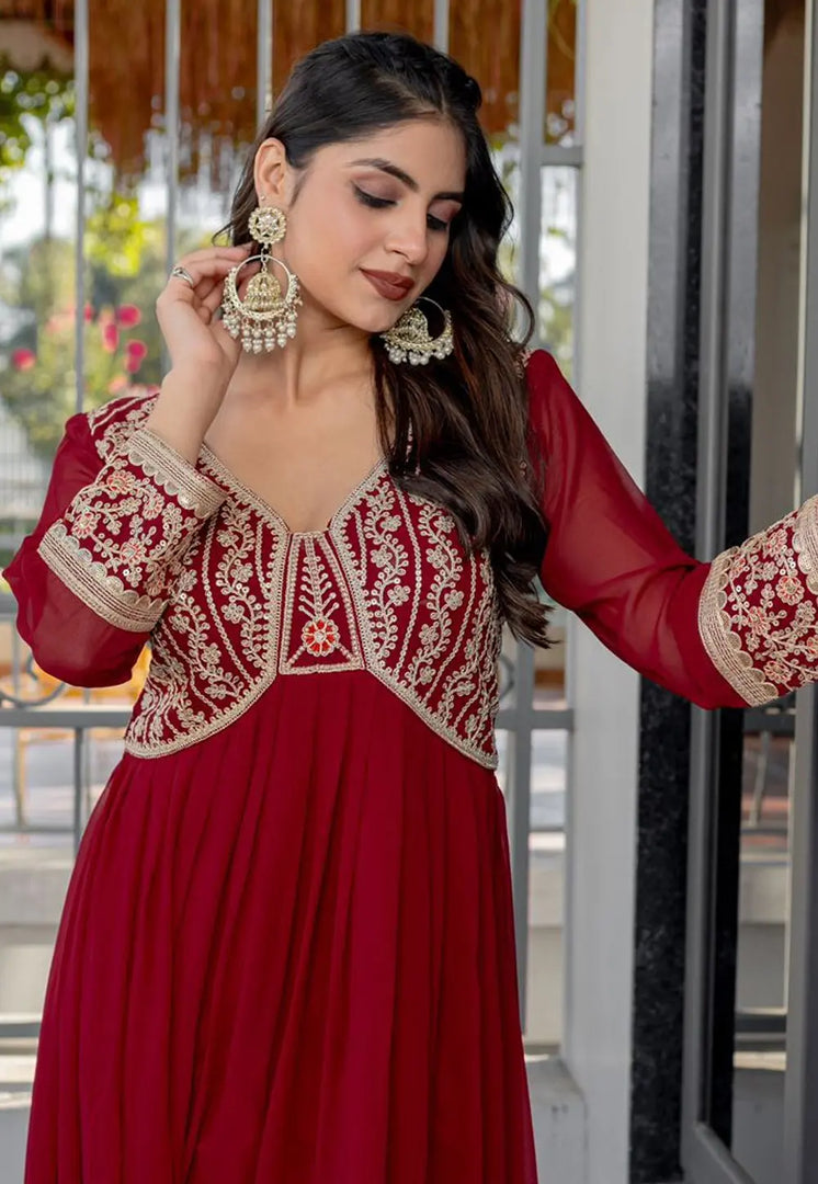 Maroon Faux Georgette Gown