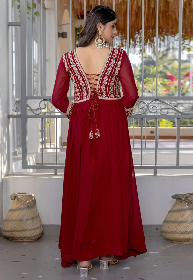 Maroon Faux Georgette Gown