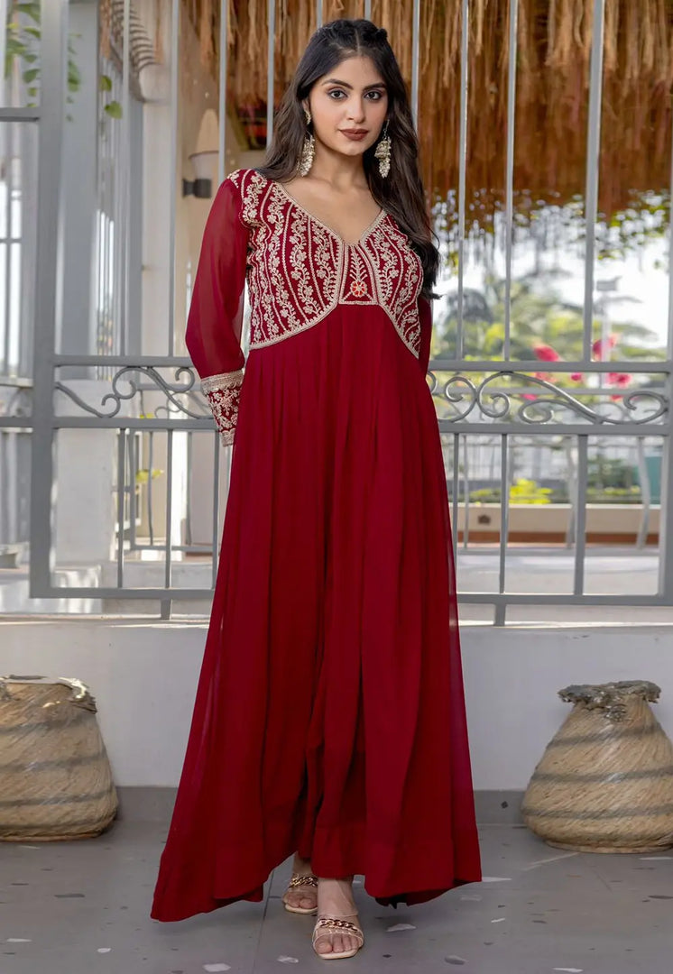 Maroon Faux Georgette Gown