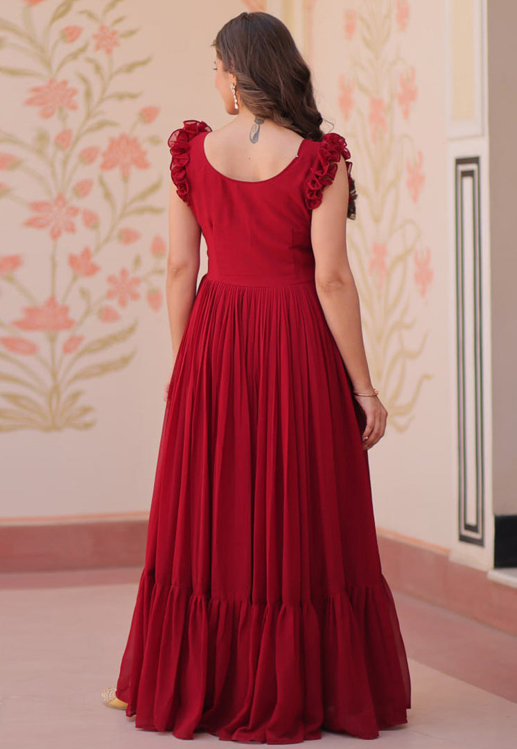 Maroon Faux Georgette Gown