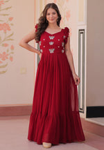 Load image into Gallery viewer, Maroon Faux Georgette Gown
