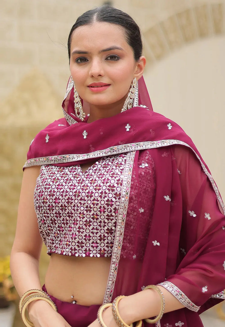 Maroon Faux Georgette Lehenga Choli