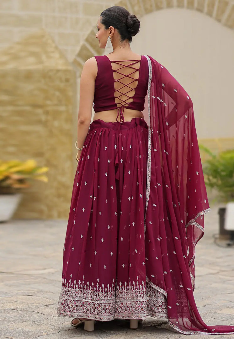 Maroon Faux Georgette Lehenga Choli
