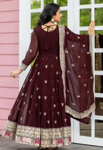 Load image into Gallery viewer, Maroon Faux Georgette Readymade Anarkali Suit
