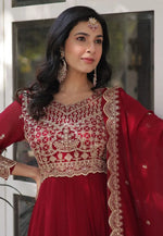 Load image into Gallery viewer, Maroon Faux Georgette Readymade Anarkali Suit
