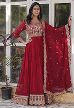 Load image into Gallery viewer, Maroon Faux Georgette Readymade Anarkali Suit
