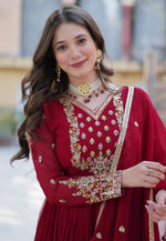 Load image into Gallery viewer, Maroon Faux Georgette Readymade Anarkali Suit
