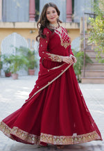 Load image into Gallery viewer, Maroon Faux Georgette Readymade Anarkali Suit
