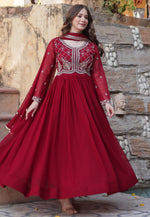 Load image into Gallery viewer, Maroon Faux Georgette Readymade Anarkali Suit
