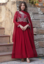 Load image into Gallery viewer, Maroon Faux Georgette Readymade Anarkali Suit
