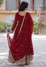 Load image into Gallery viewer, Maroon Faux Georgette Readymade Anarkali Suit
