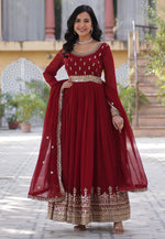 Load image into Gallery viewer, Maroon Faux Georgette Readymade Anarkali Suit
