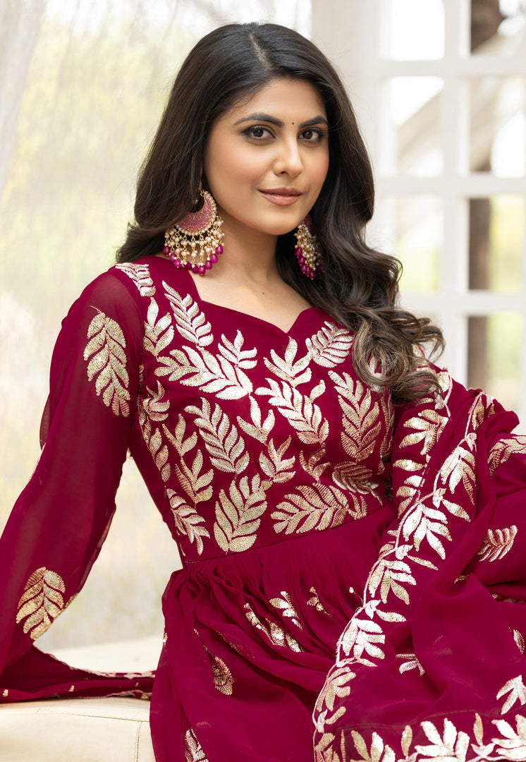 Maroon Faux Georgette Readymade Anarkali Suit