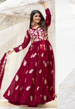 Load image into Gallery viewer, Maroon Faux Georgette Readymade Anarkali Suit
