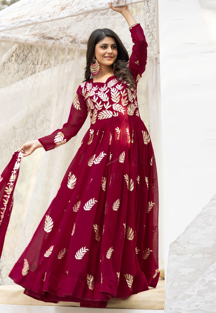 Maroon Faux Georgette Readymade Anarkali Suit