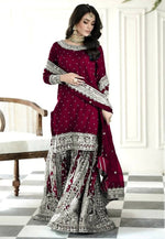 Load image into Gallery viewer, Maroon Faux Georgette Readymade Gharara Suit
