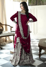Load image into Gallery viewer, Maroon Faux Georgette Readymade Gharara Suit
