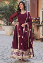 Load image into Gallery viewer, Maroon Faux Georgette Readymade Long Anarkali Suit
