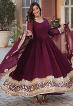 Load image into Gallery viewer, Maroon Faux Georgette Readymade Long Anarkali Suit
