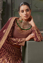Load image into Gallery viewer, Maroon Georgette Bridal Lehenga Choli
