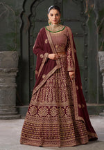 Load image into Gallery viewer, Maroon Georgette Bridal Lehenga Choli

