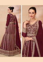 Load image into Gallery viewer, Maroon Georgette Embroidered Anarkali Suit
