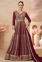 Load image into Gallery viewer, Maroon Georgette Embroidered Anarkali Suit
