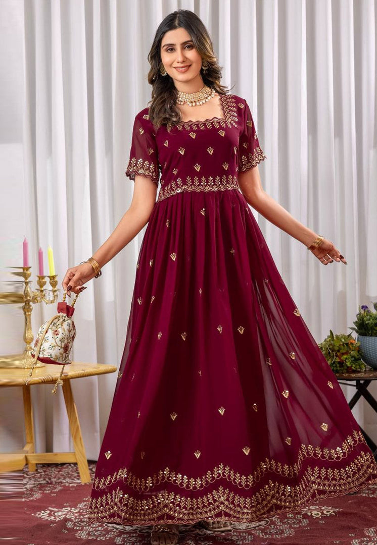 Maroon Georgette Gown