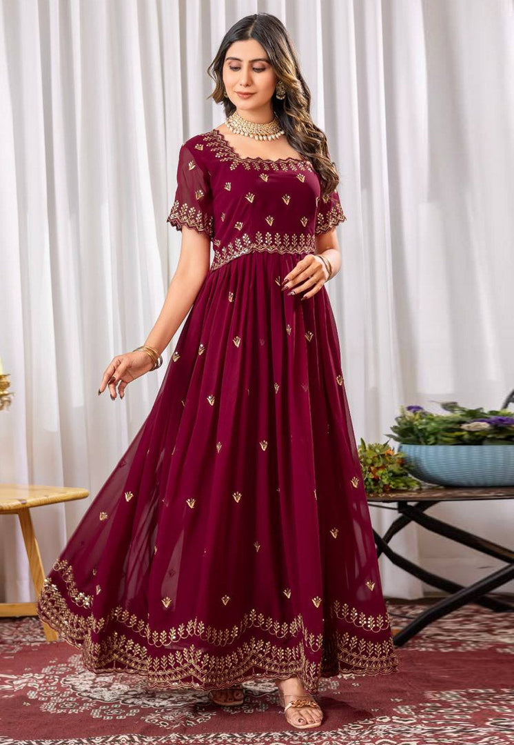 Maroon Georgette Gown