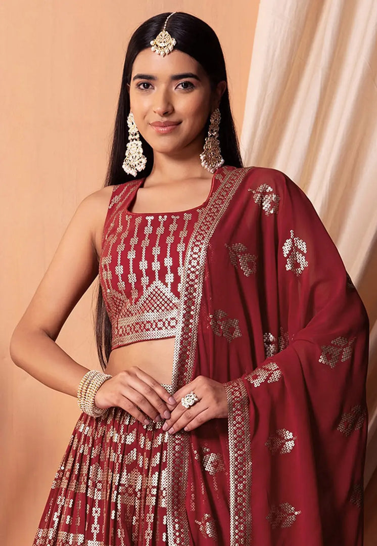 Maroon Georgette Lehenga Choli