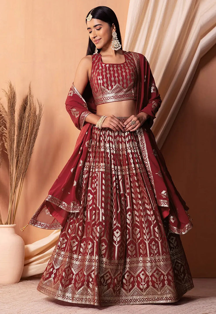 Maroon Georgette Lehenga Choli