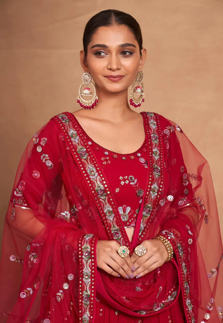 Maroon Georgette Lehenga Choli