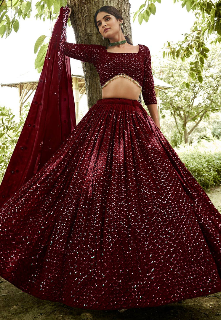 Maroon Georgette Lehenga Choli