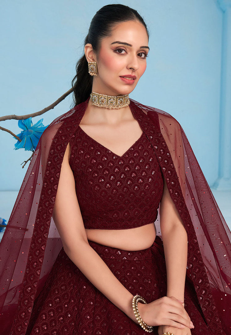 Maroon Georgette Lehenga Choli