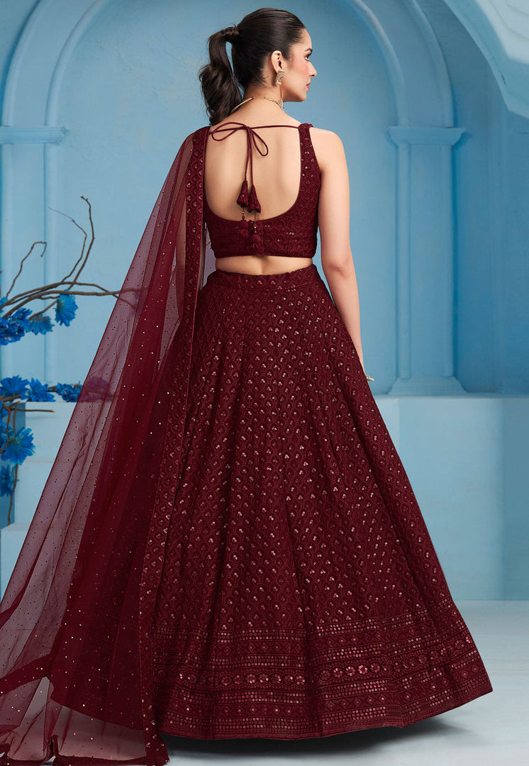 Maroon Georgette Lehenga Choli