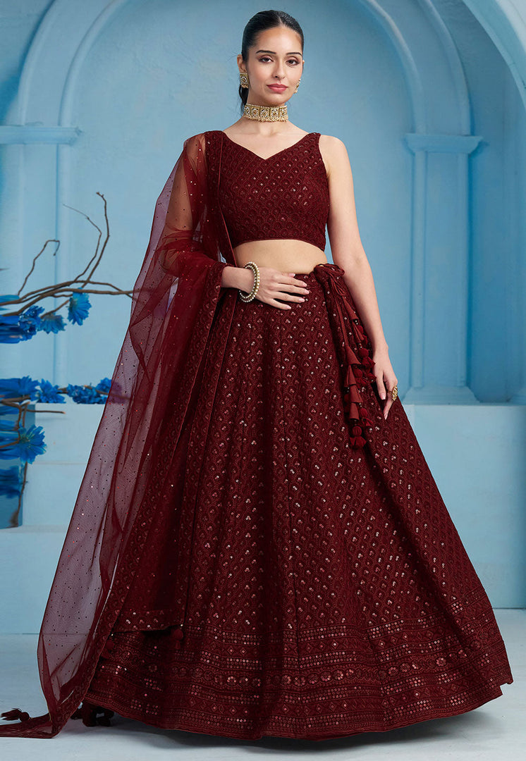 Maroon Georgette Lehenga Choli
