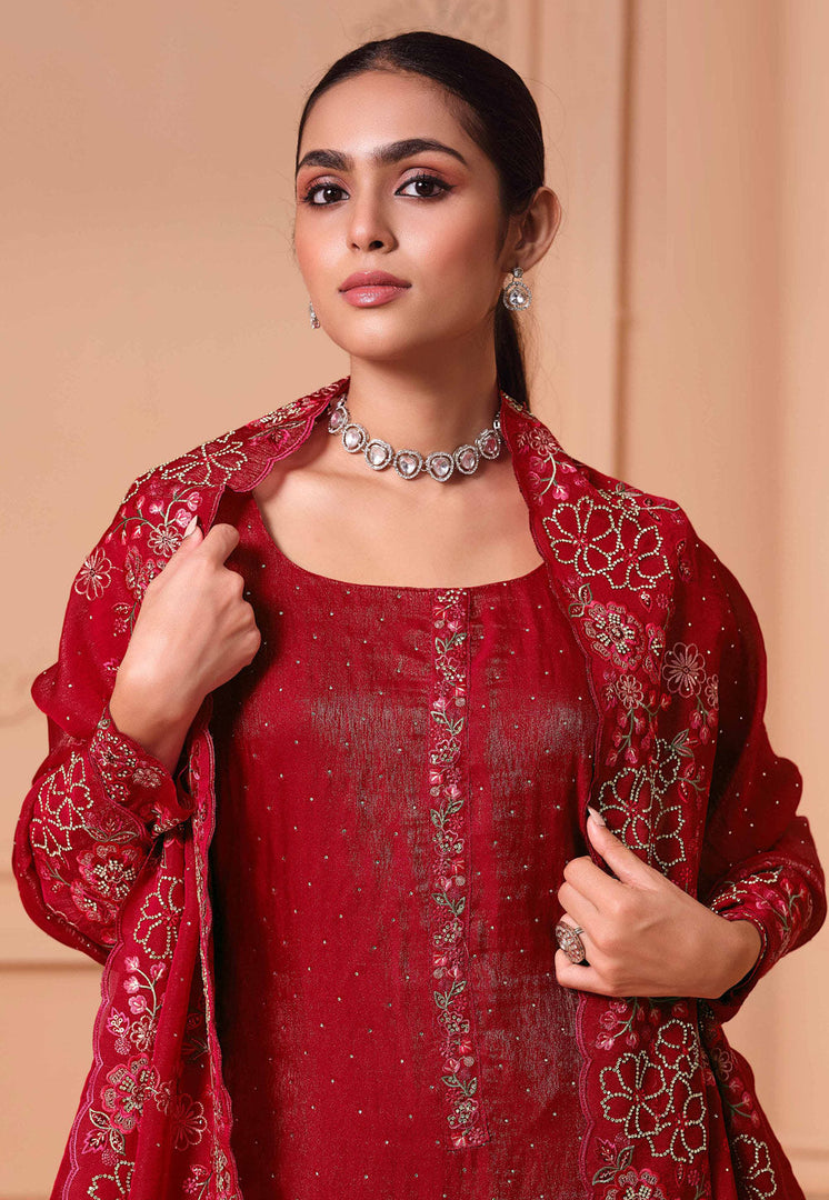 Maroon Georgette Pant Style Suit