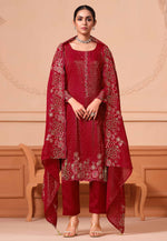 Load image into Gallery viewer, Maroon Georgette Pant Style Suit
