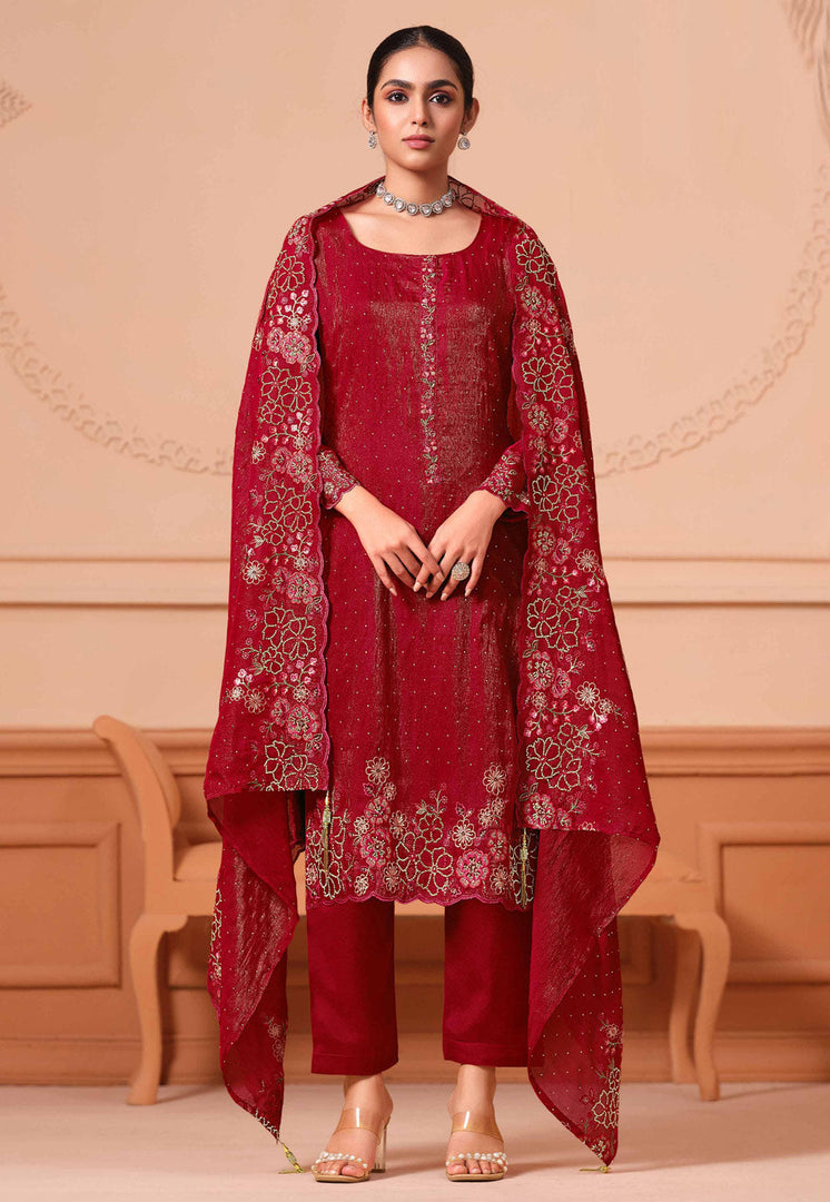 Maroon Georgette Pant Style Suit