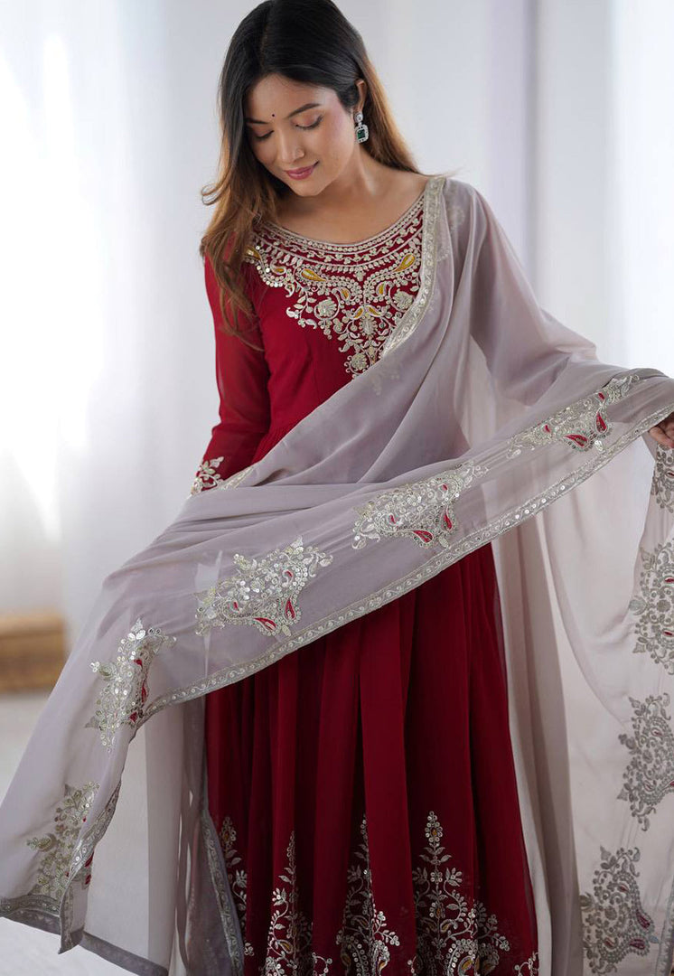 Maroon Georgette Readymade Anarkali Suit