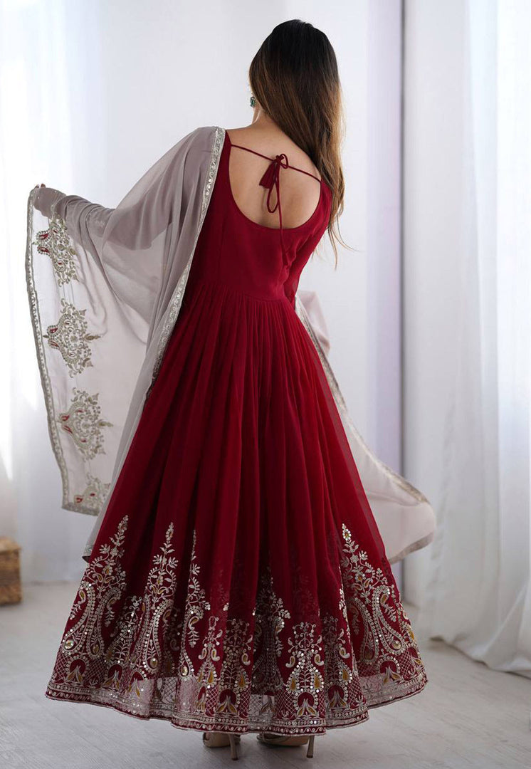 Maroon Georgette Readymade Anarkali Suit