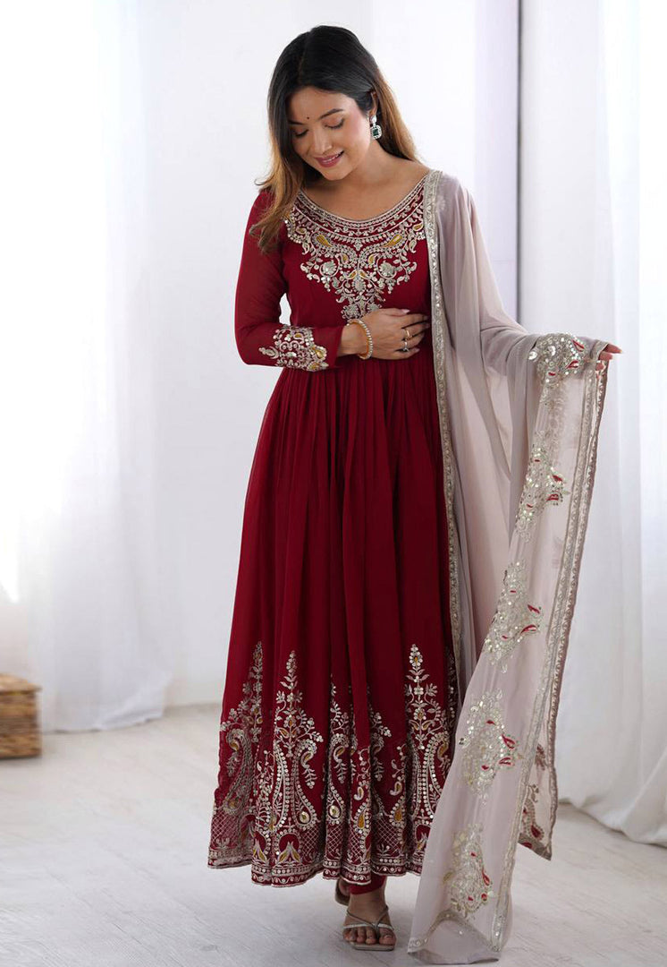 Maroon Georgette Readymade Anarkali Suit
