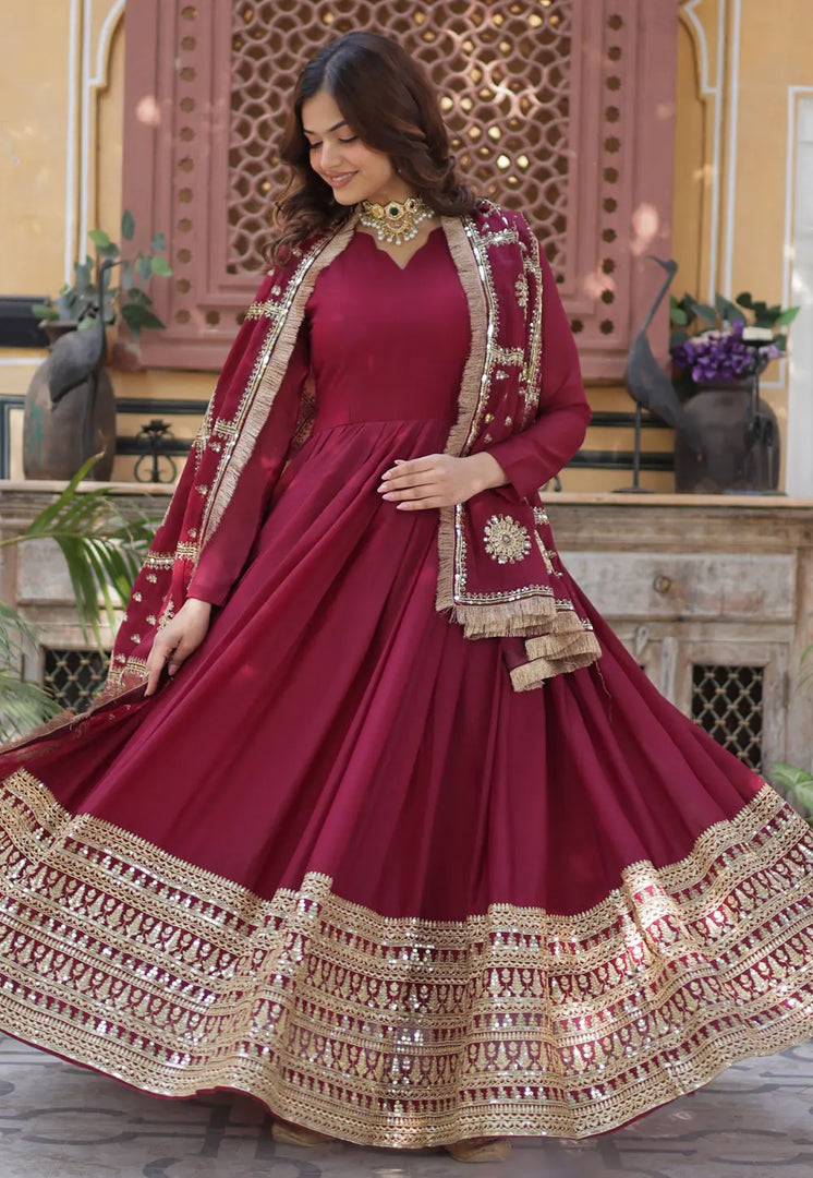 Maroon Georgette Readymade Anarkali Suit