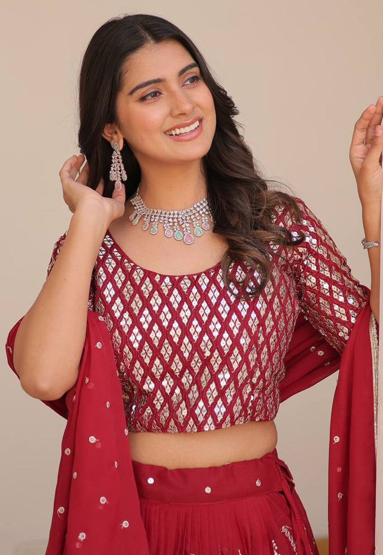 Maroon Georgette Readymade Lehenga Choli