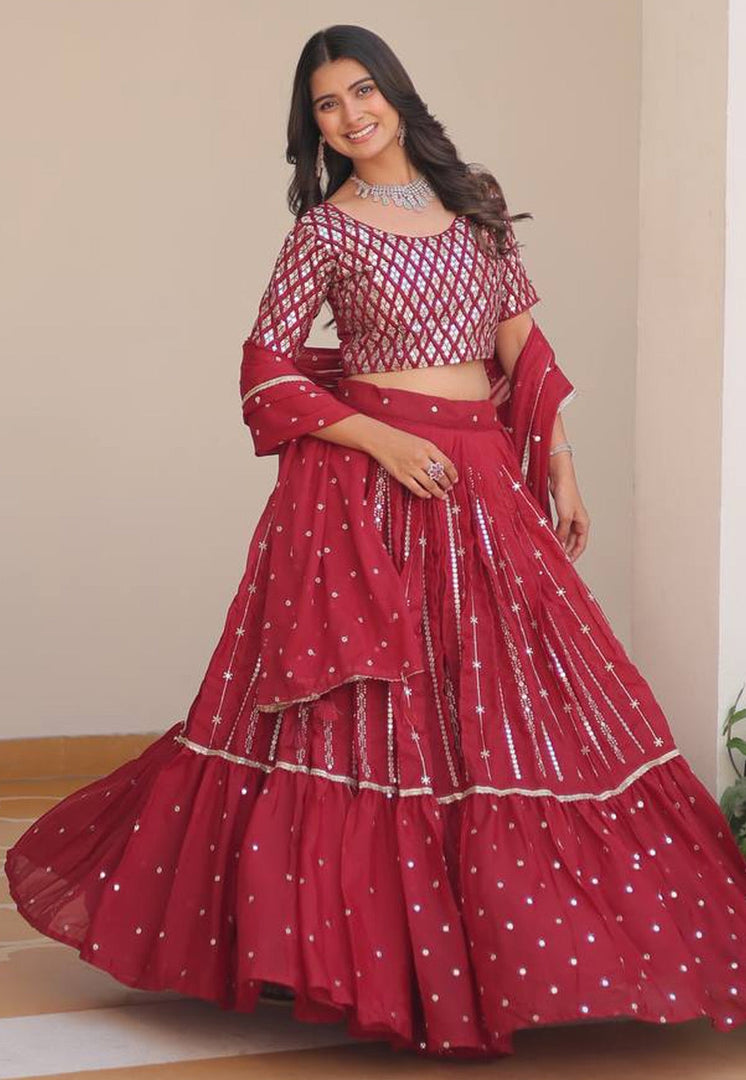Maroon Georgette Readymade Lehenga Choli