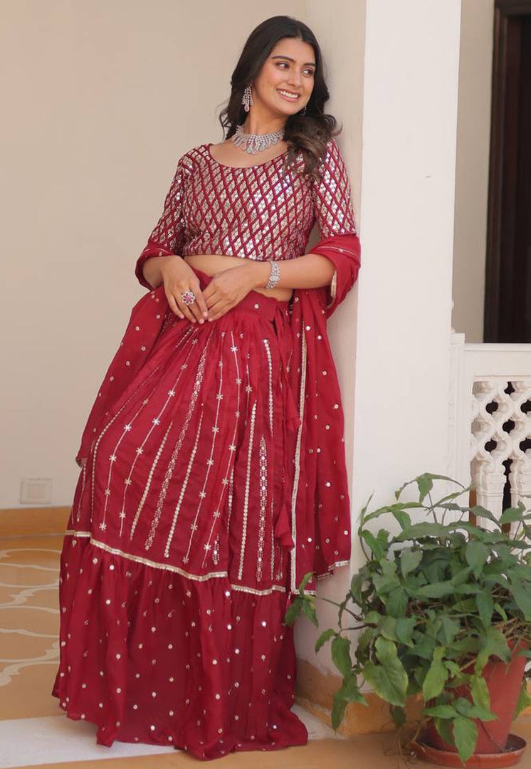 Maroon Georgette Readymade Lehenga Choli