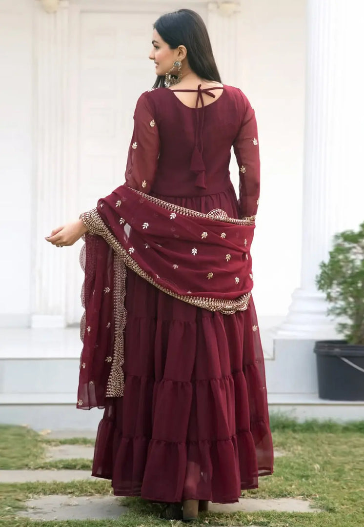 Maroon Georgette Readymade Long Anarkali Suit